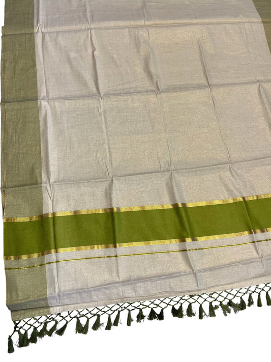 Southloom Kerala Tissue Kasavu Saree with Olive Green boarder