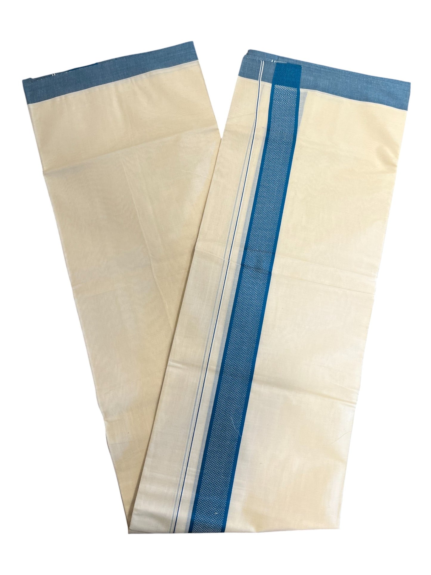 Southloom Kerala Pure Cotton Double Mundu with Blue Border (South Indian Dhoti)