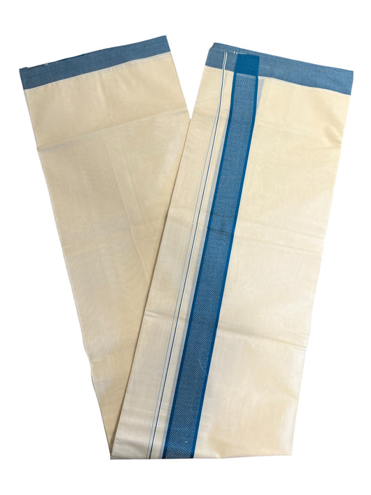 Southloom Kerala Pure Cotton Double Mundu with Blue Border (South Indian Dhoti)