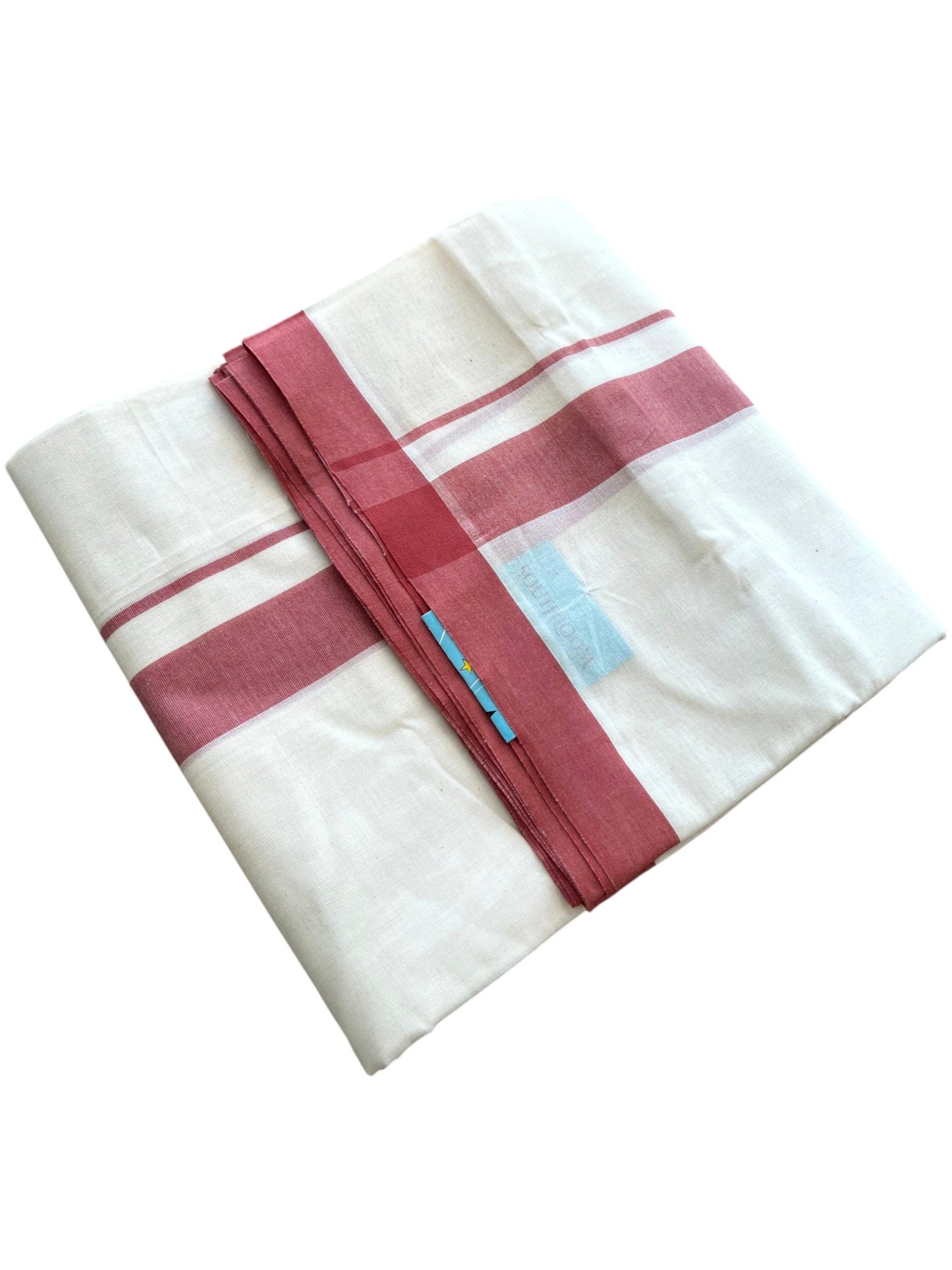 Southloom Kerala Pure Cotton Double Mundu with Maroon Border (South Indian Kerala Dhoti)