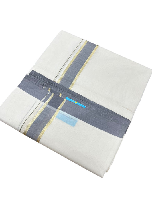 Southloom Balaramapuram Premium Handloom Cotton Double Mundu with Gold Kasavu and Grey Border