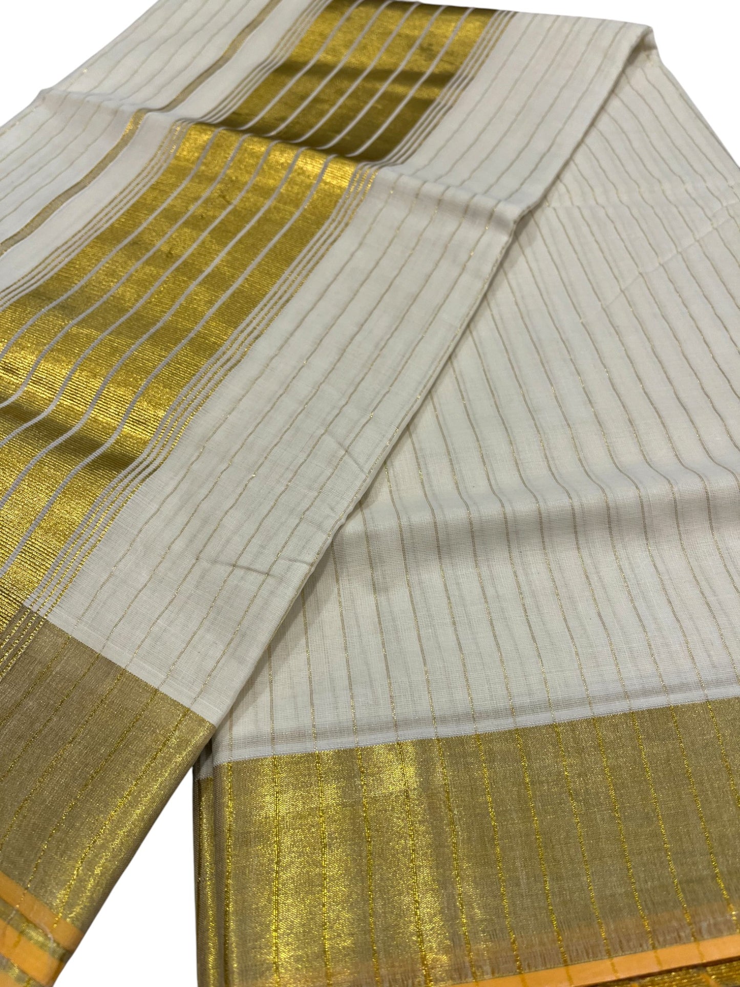 Southloom Kerala Cotton Kasavu Saree with Gold Lines on Body
