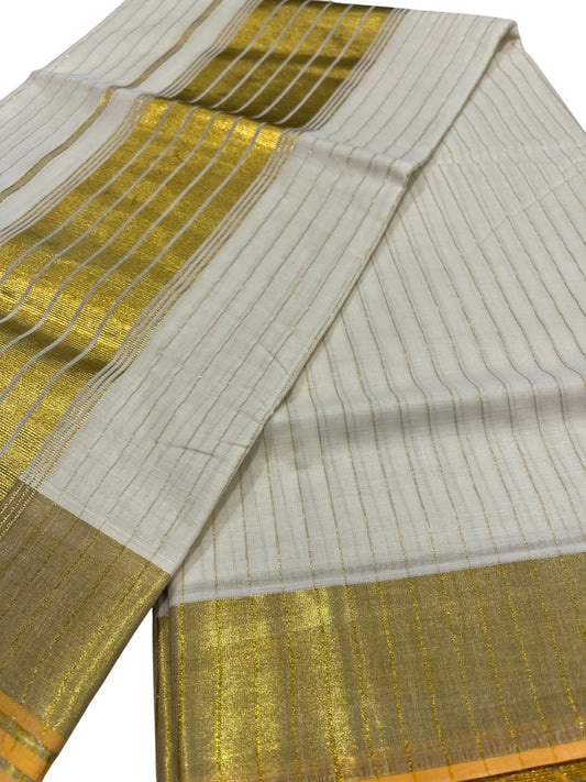 Southloom Kerala Cotton Kasavu Saree with Gold Lines on Body