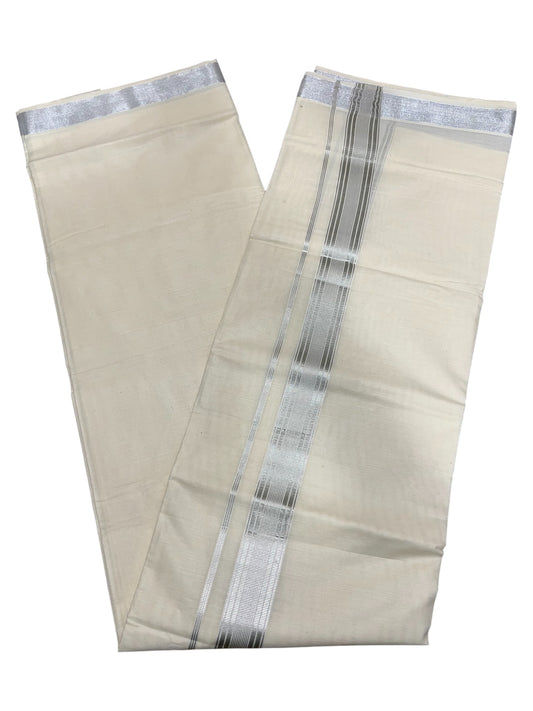 Southloom Kerala Cotton Double Mundu with Silver Border  (South Indian Dhoti)