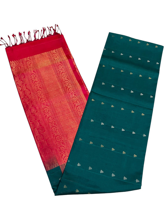 Southloom Pure Handloom Kanchipuram Silk Saree with Korvai Work (Magenta & Green)