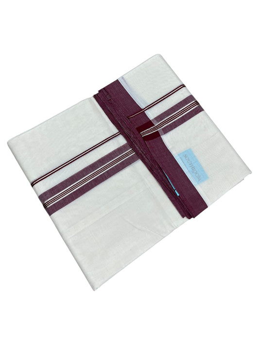 Southloom Pure Cotton Mundu with Silver Lines and Maroon Border (South Indian Kerala Dhoti)