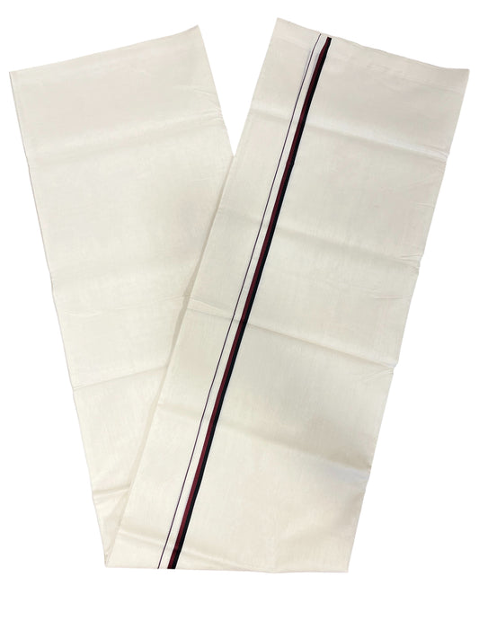 Southloom Premium Handloom Cotton Double Mundu with Black And Maroon Border