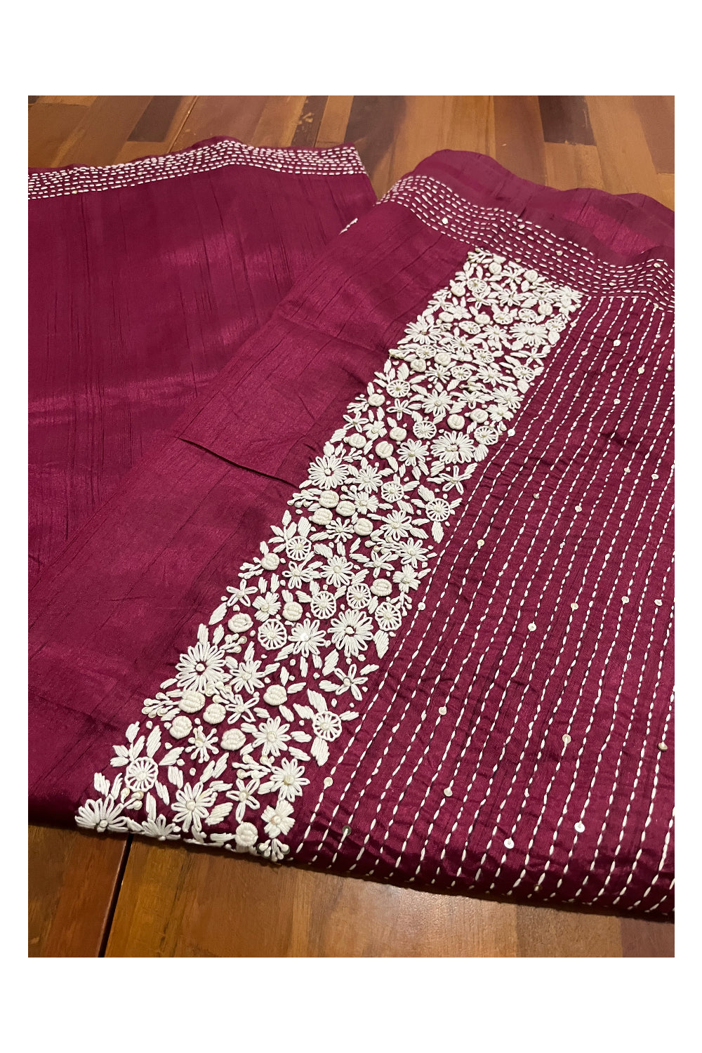 Southloom Maroon Saree with Designer Thread Works