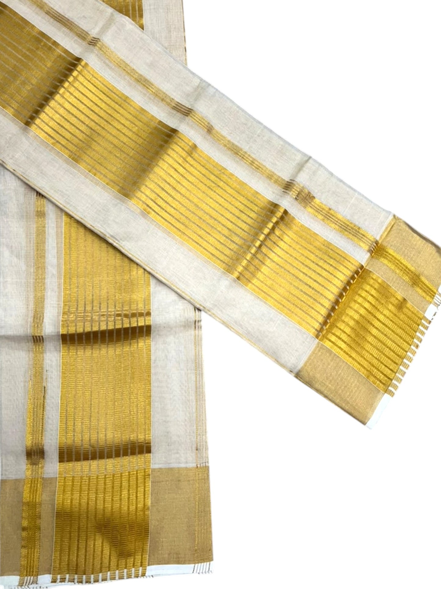 Southloom Premium Tissue Handloom Stripes Set Mundu with Kasavu Border (2.80 Mtr) SL632