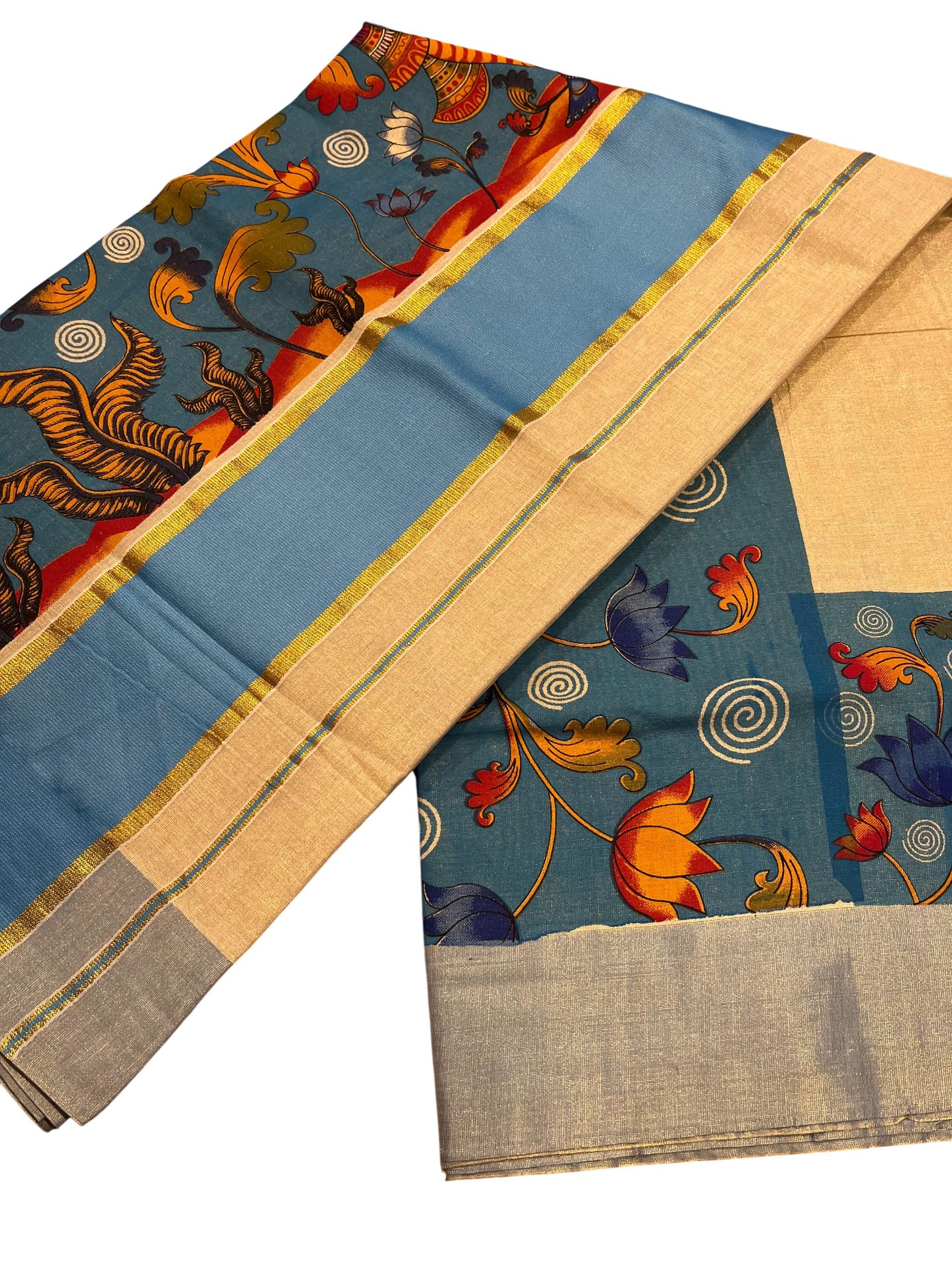 Southloom Kerala Tissue Kasavu Saree with Krishna Mural Printed Art Design and Printed Border