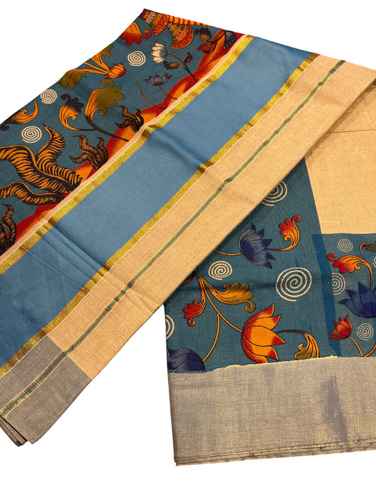 Southloom Kerala Tissue Kasavu Saree with Krishna Mural Printed Art Design and Printed Border