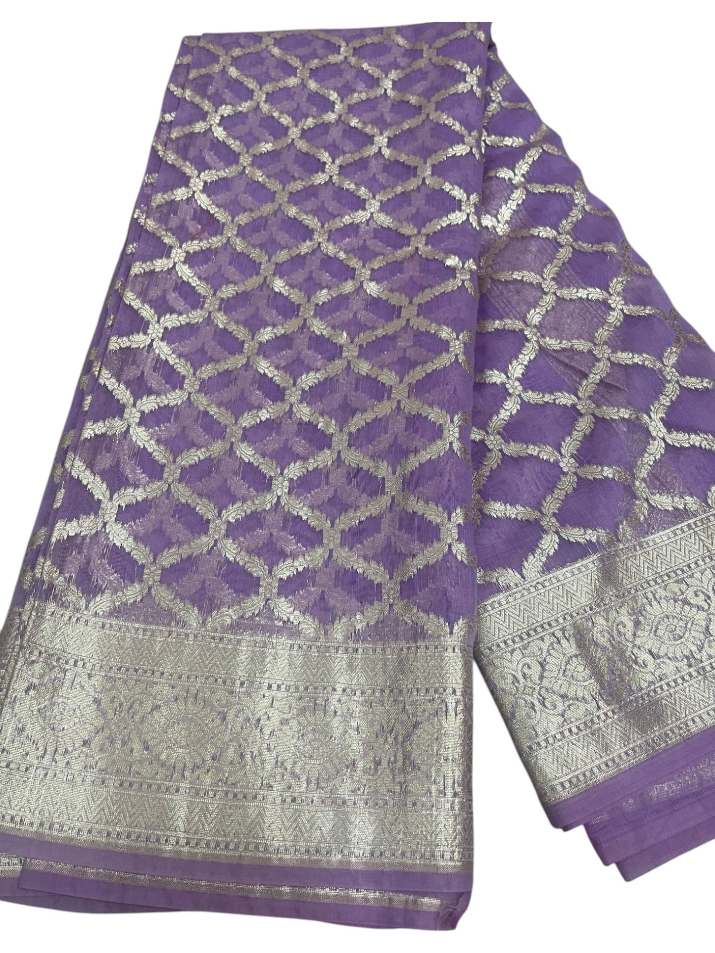 Southloom Cotton Banarasi Silk Saree with Woven Work on Body and Borders (Lavander)