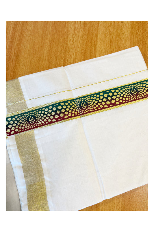 Southloom Pure Cotton Off White Double Mundu with Mural Printed Design Along Kasavu Kara