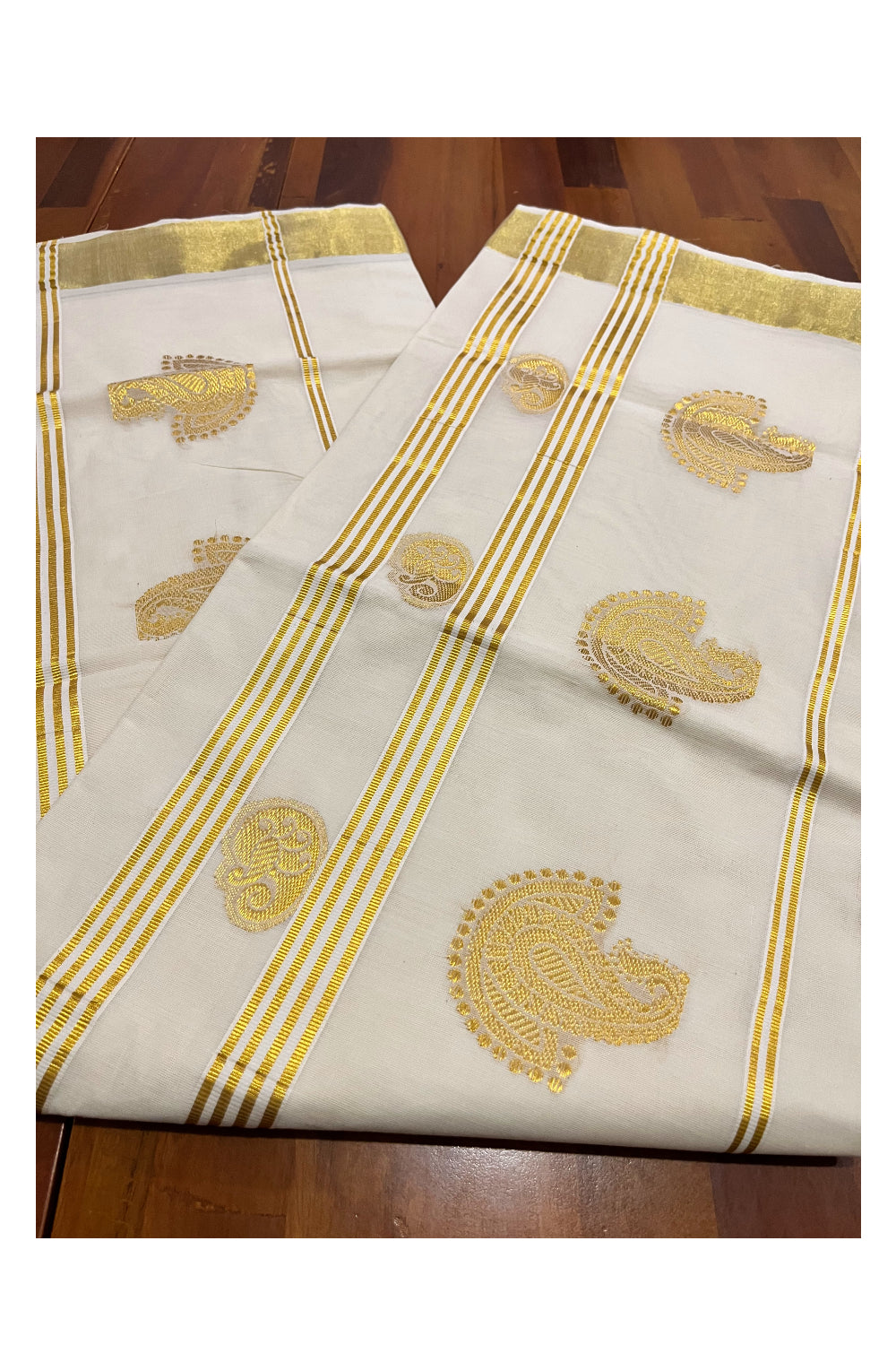 Kerala Kasavu Heavy Woven Design Cotton Saree