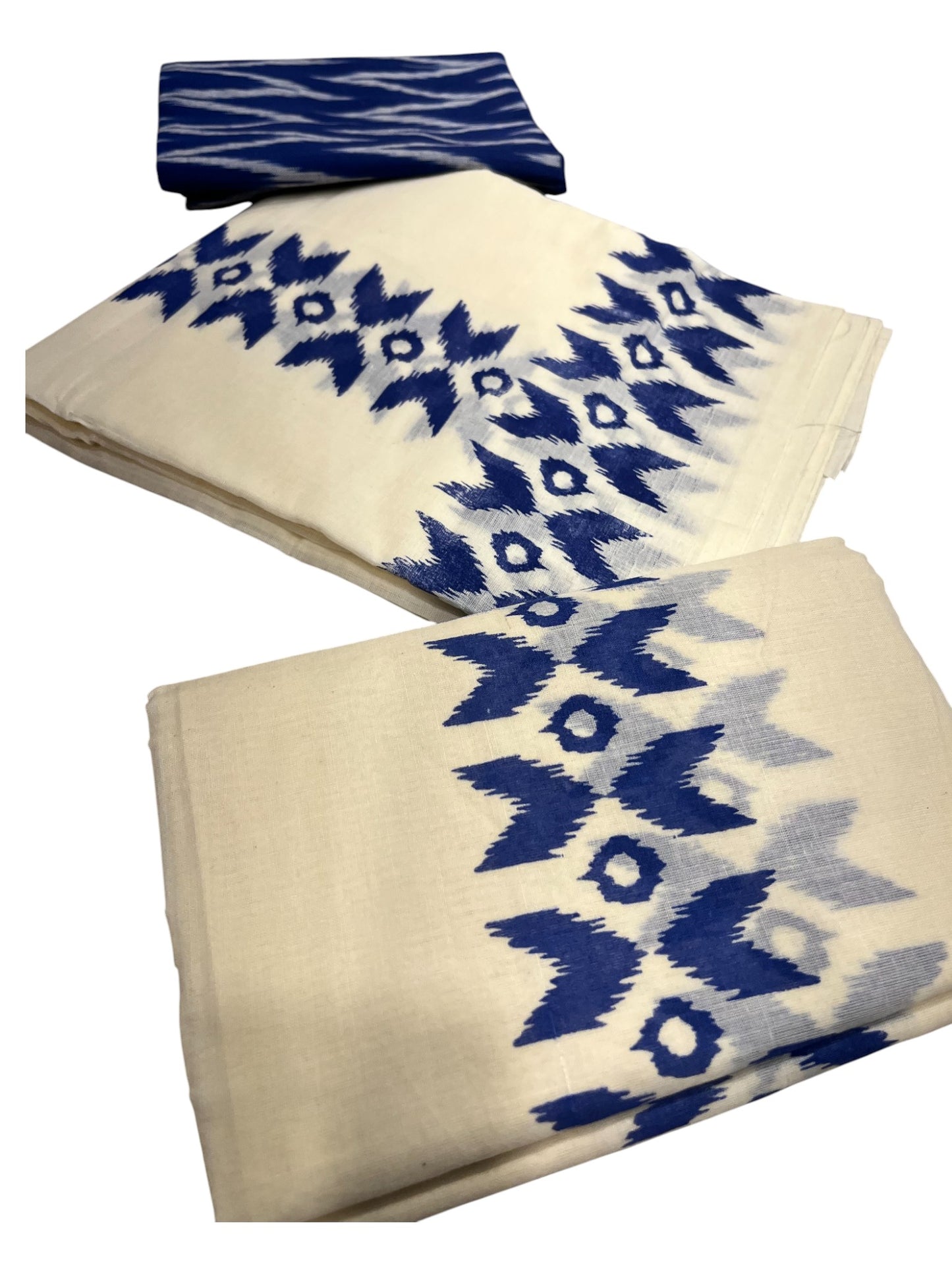 Southloom Ikat Design Blue Printed Set Mundu with Blouse Piece 2.80Mtrs