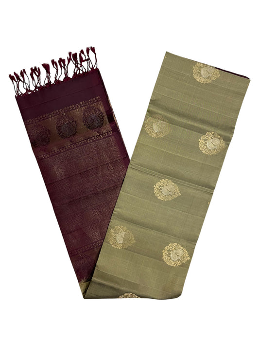 Southloom Pure Handloom Bridal Kanchipuram Silk Saree with Korvai Work (Purple & Green)