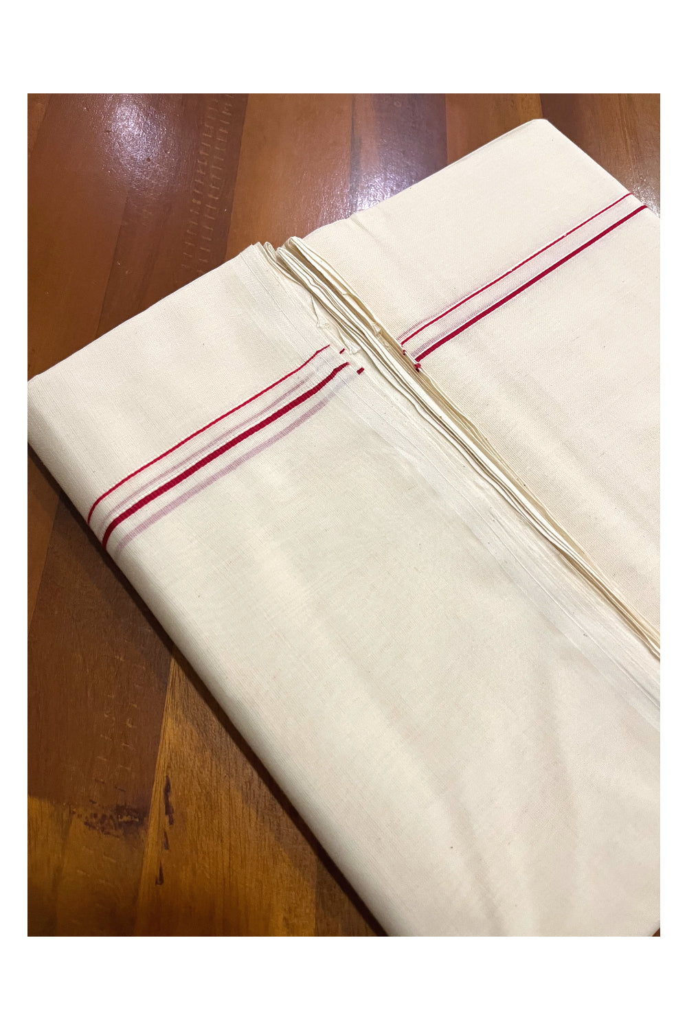 Southloom Premium Handloom Pure Cotton Mundu with Red Eerkkil Kara Border (South Indian Kerala Dhoti)