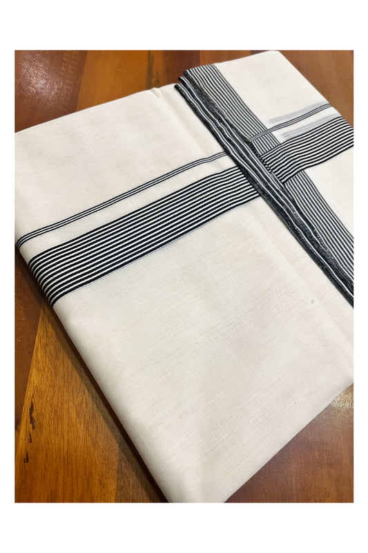 Premium Balaramapuram Handloom Unakkupaavu Cotton Double Mundu with Black Line Border (Vishu 2024 Collection)