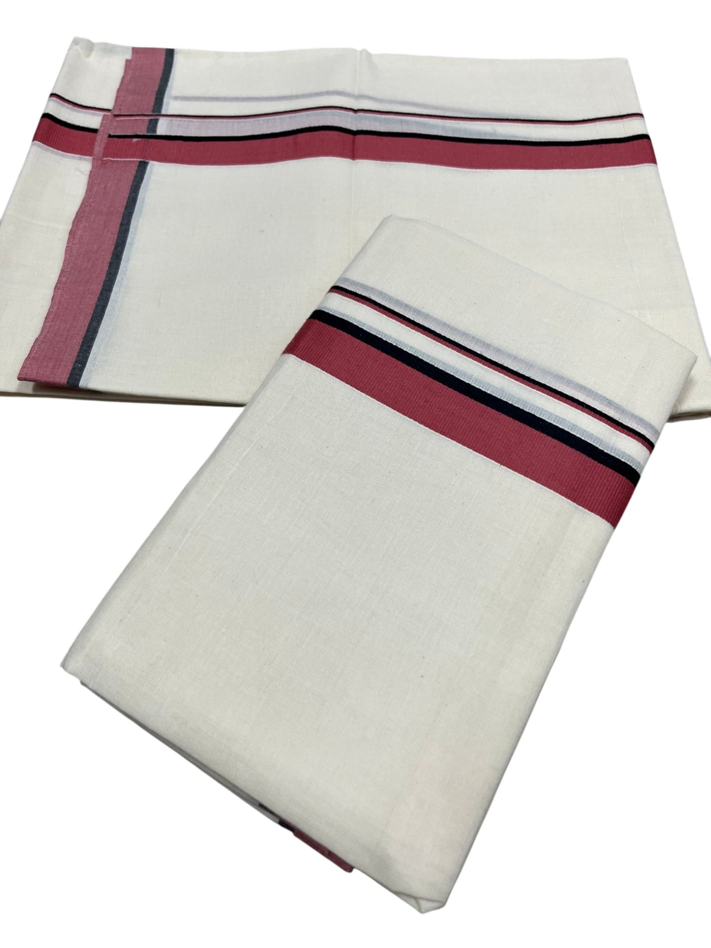 Southloom Pure Cotton Kerala Single Set Mundu (Mundum Neriyathum) Dark Peach & Black Border in 2.80 Mtrs SL345