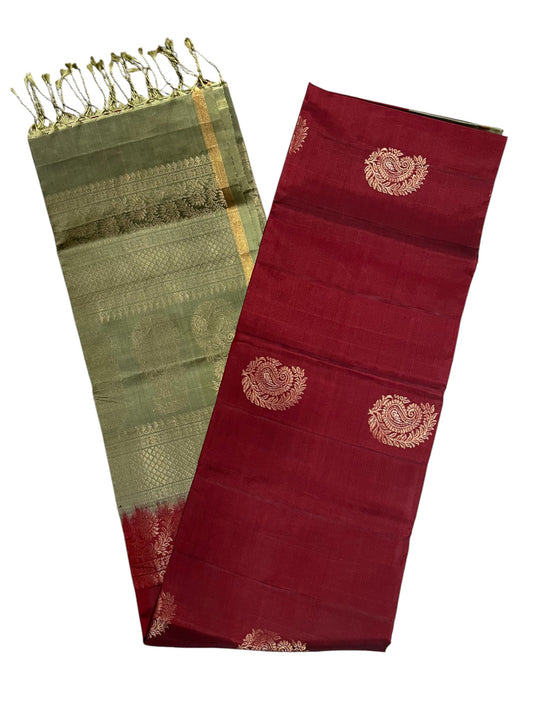 Southloom Pure Handloom Kanchipuram Silk Saree with Butta Work (Green & Maroon)
