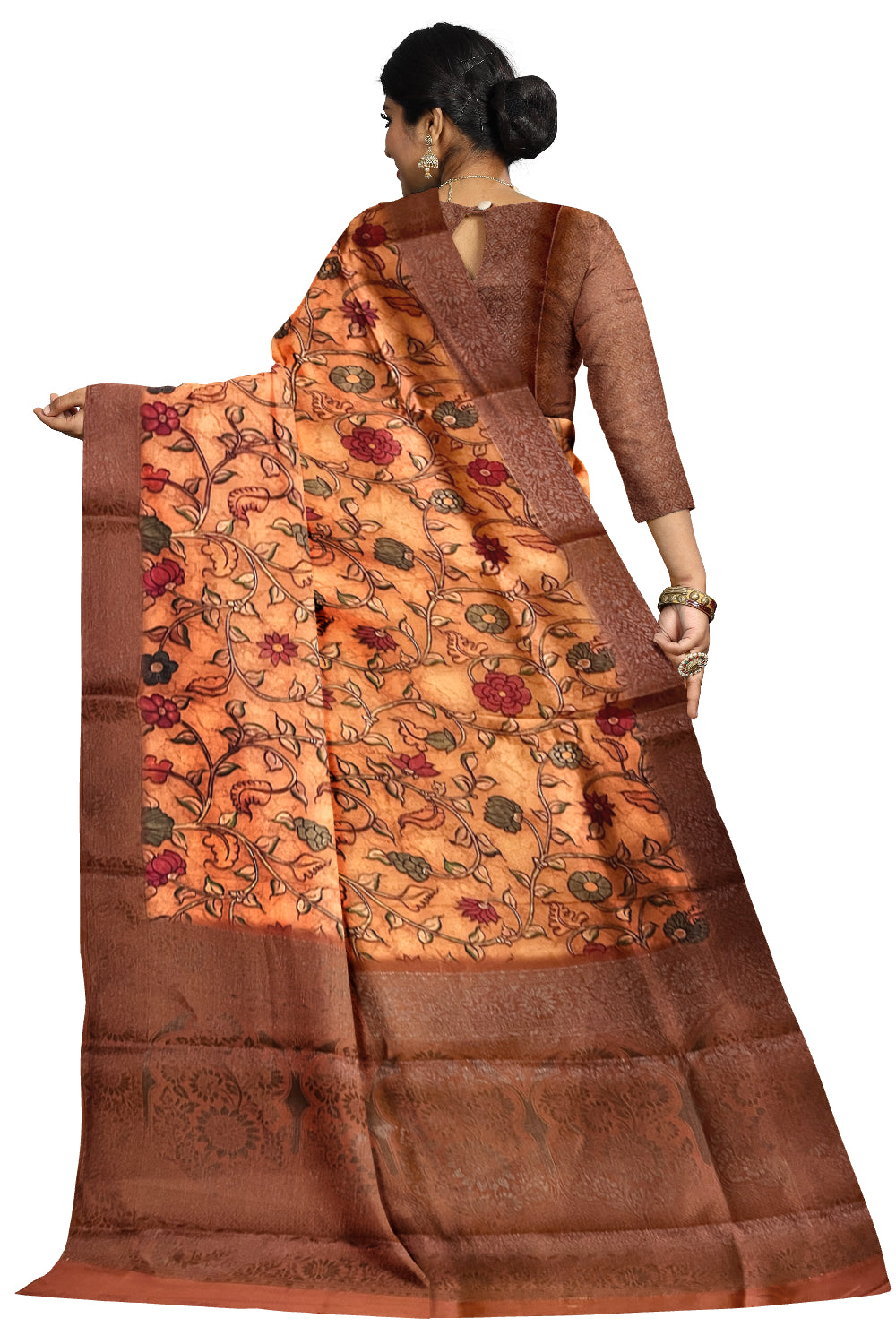 Southloom Semi Tussar Orange Floral Designer Saree