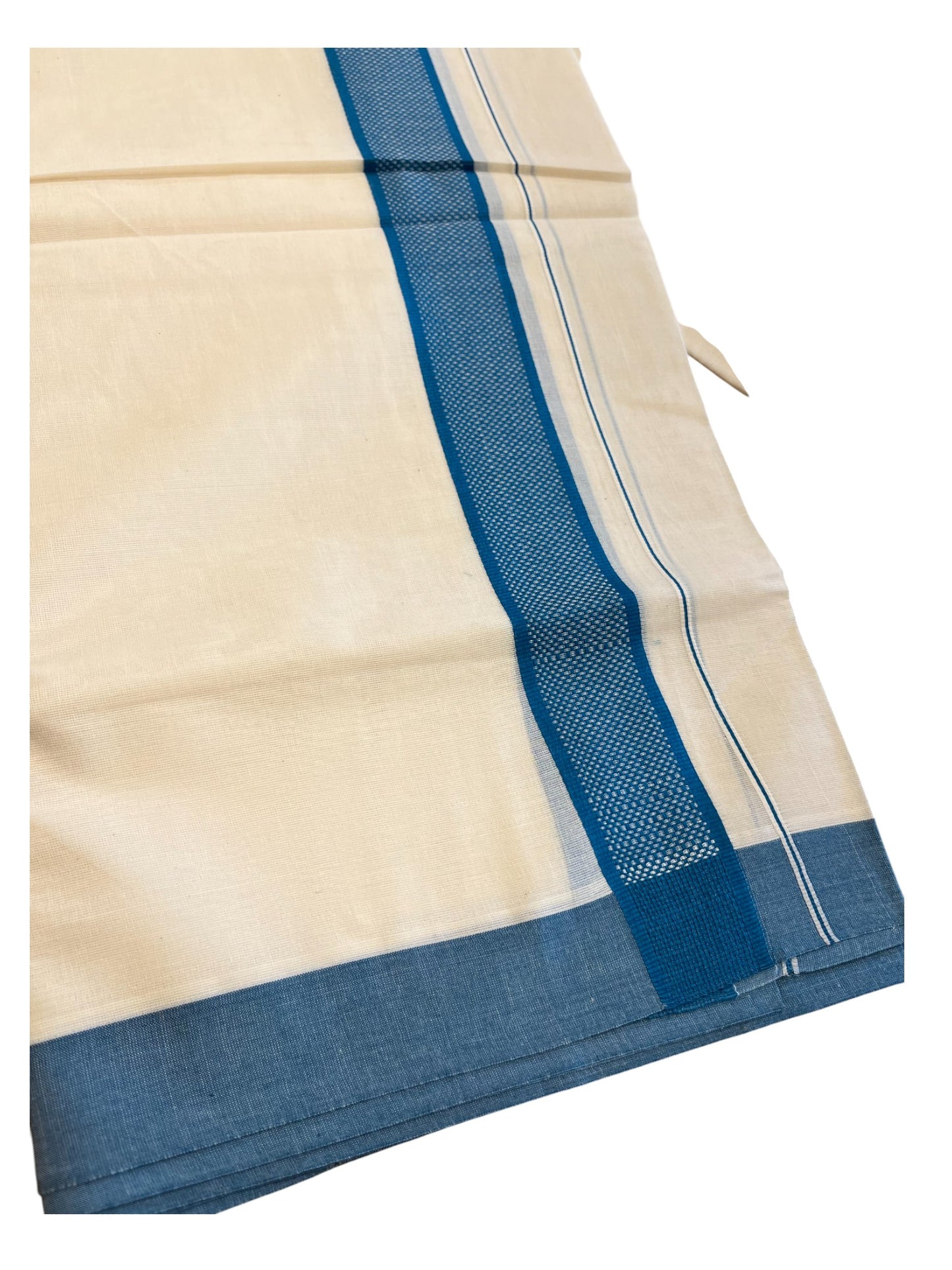 Southloom Kerala Pure Cotton Double Mundu with Blue Border (South Indian Dhoti)