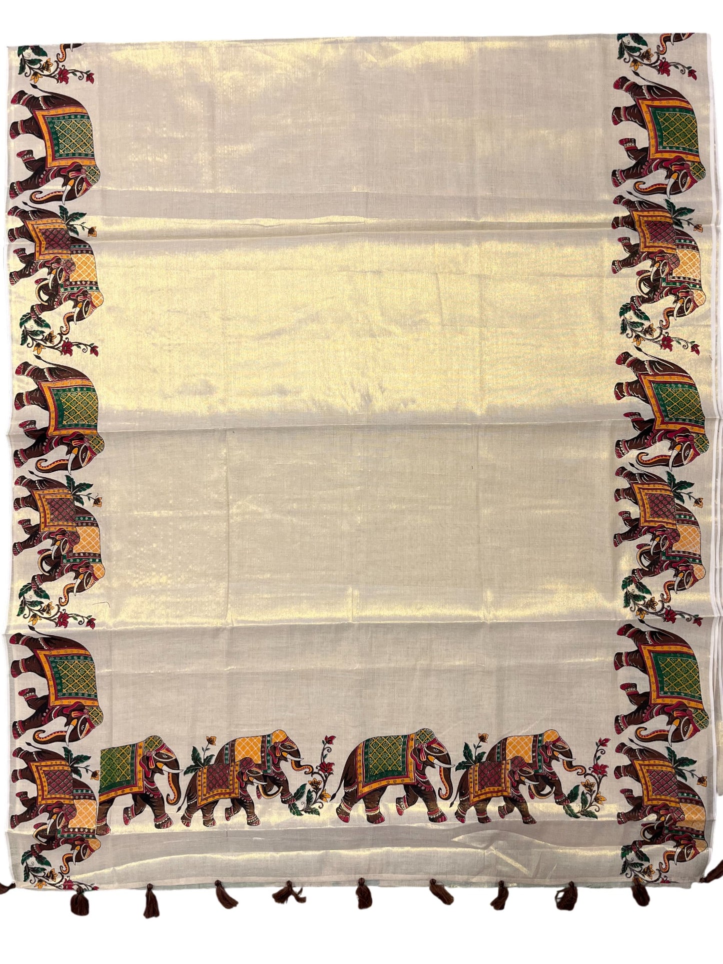 Southloom Kerala Tissue Kasavu Saree With Elephant Design on Borders