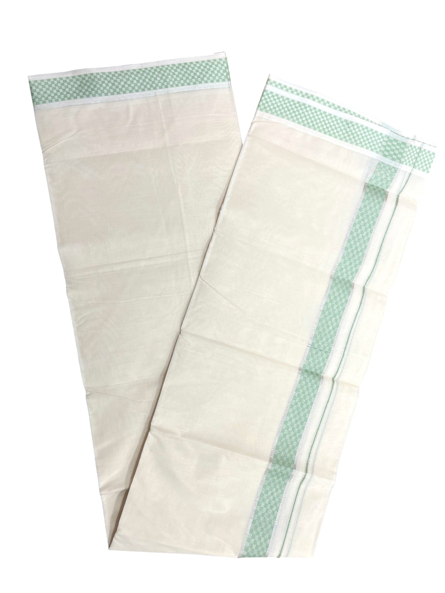 Southloom Kerala Pure Cotton Double Mundu with Silver Lines & Green Border (South Indian Dhoti)