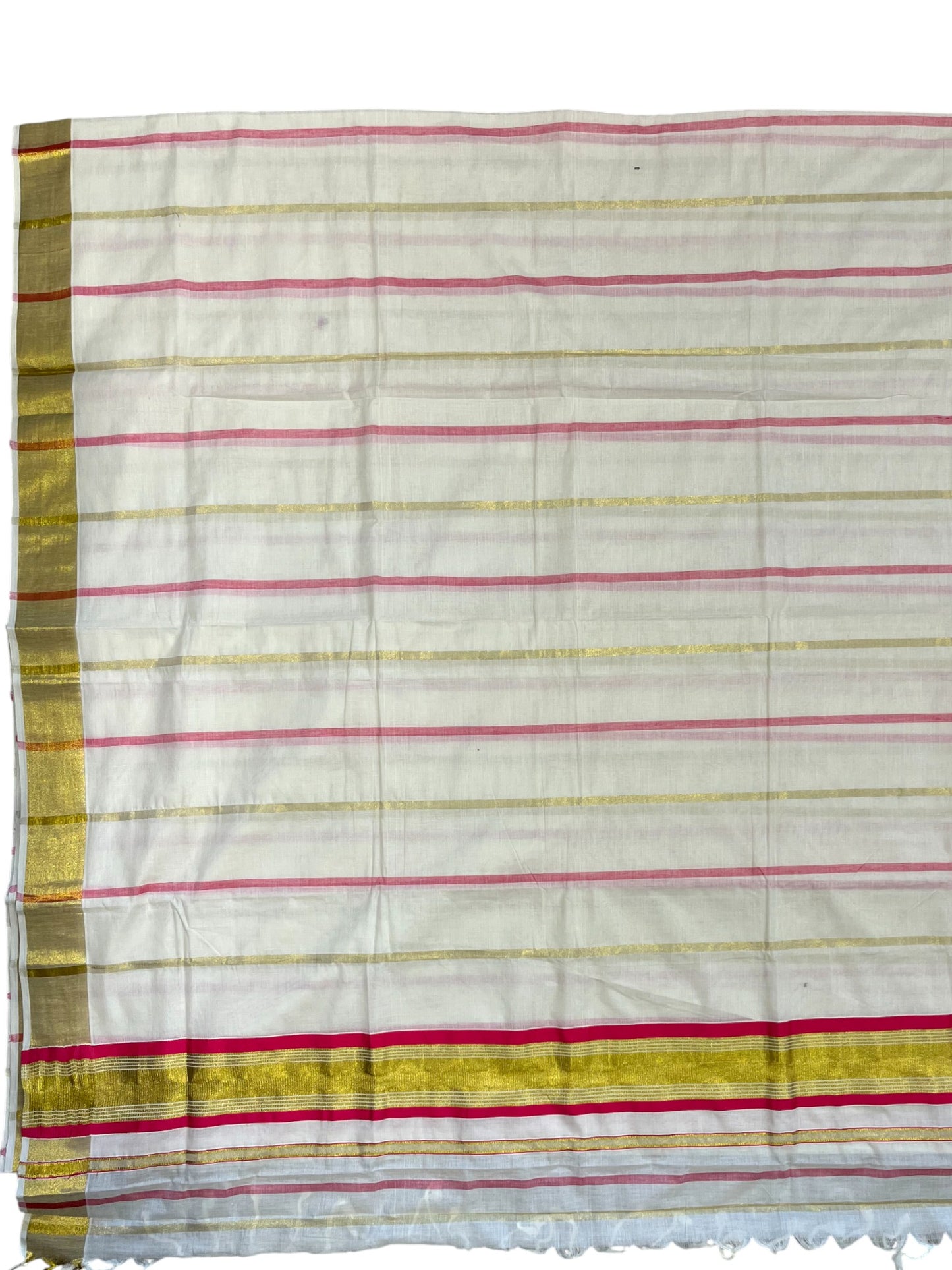 Southloom Kerala Cotton Kasavu Saree with Gold And Pink Lines on Body