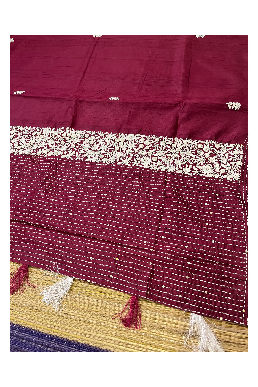 Southloom Maroon Saree with Designer Thread Works