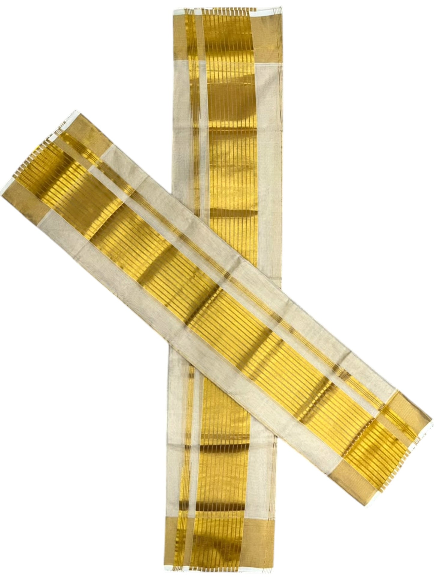 Southloom Premium Tissue Handloom Stripes Set Mundu with Kasavu Border (2.80 Mtr) SL632