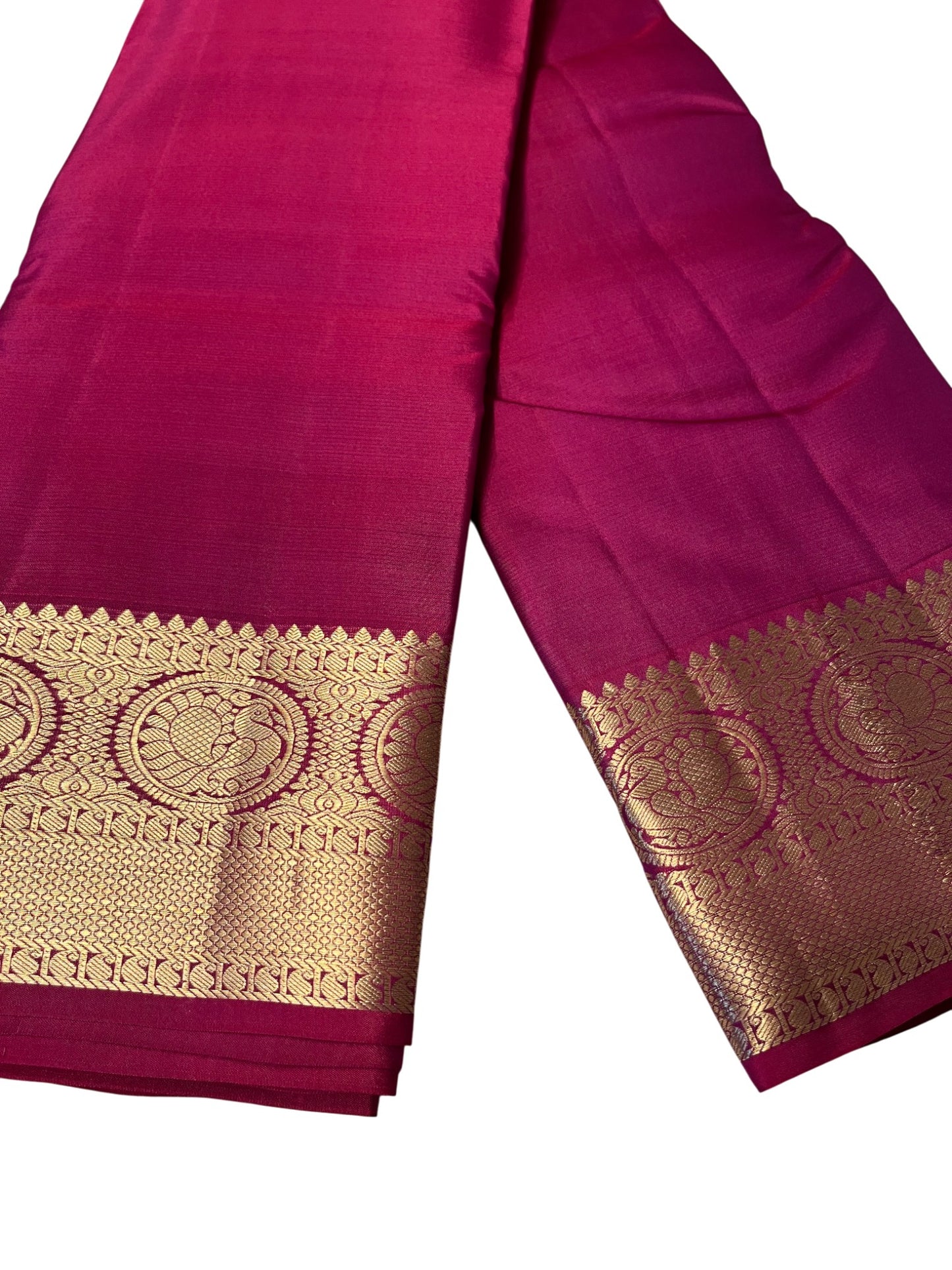 Southloom Pure Handloom Bridal Kanchipuram Silk Saree with Korvai Work (Magenta)
