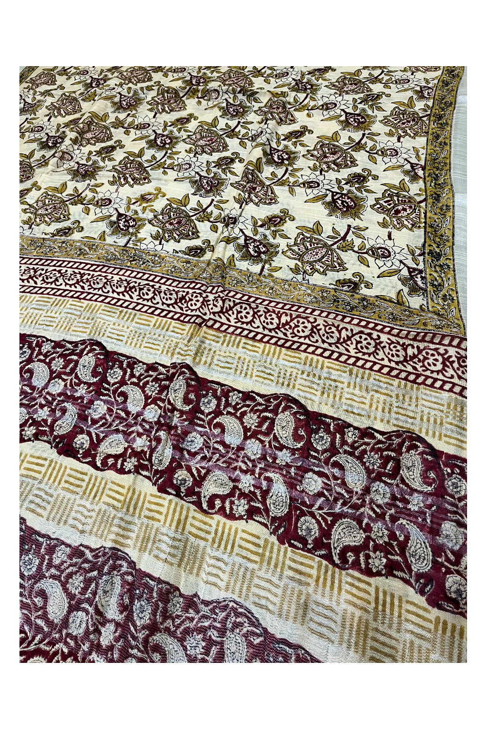 Southloom Linen Light Brown Designer Saree with Floral Prints