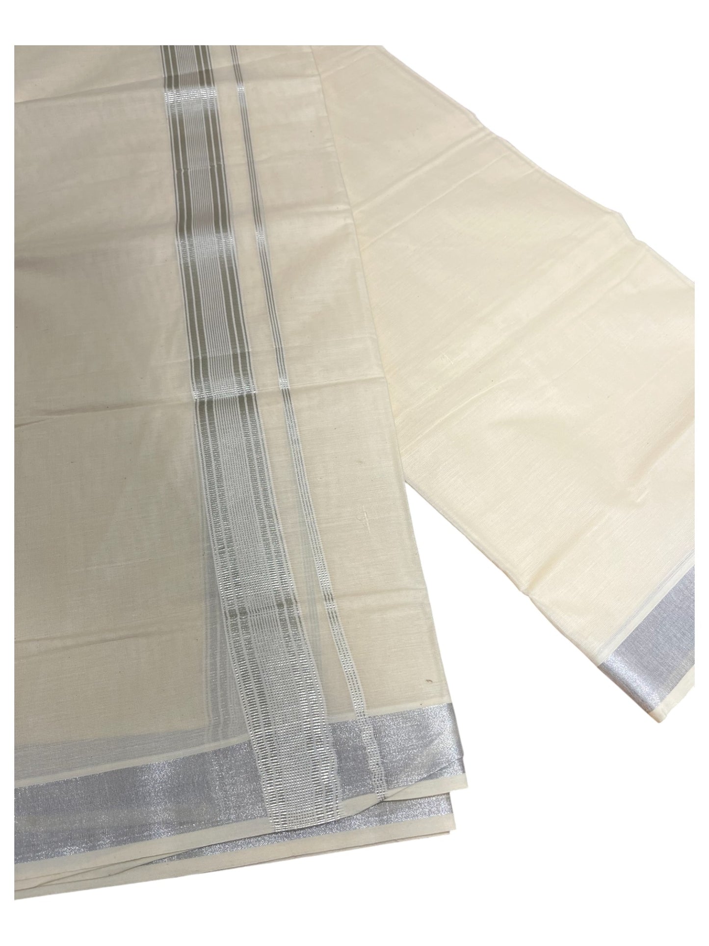 Southloom Kerala Cotton Double Mundu with Silver Border  (South Indian Dhoti)