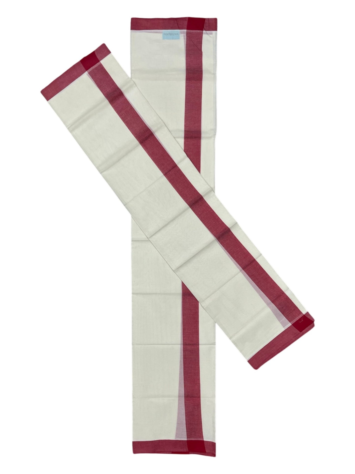 Southloom Pure Cotton Kerala Single Mulloth Set Mundu (Mundum Neriyathum) Red Border in 2.50 mtrs SL243