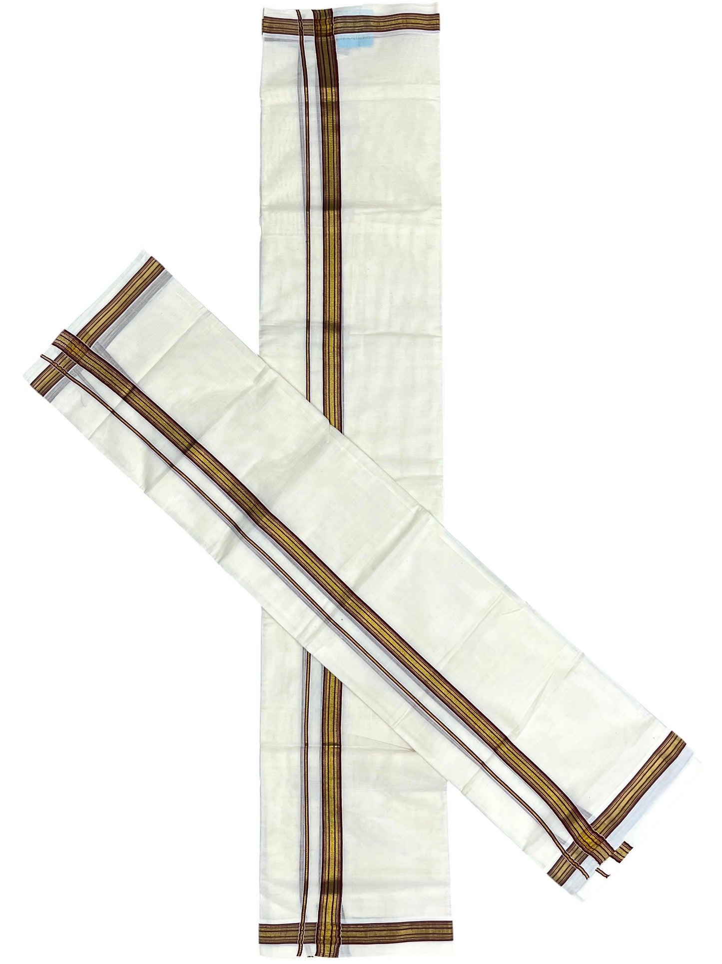 Southloom Pure Cotton Kerala Single Set Mundu (Mundum Neriyathum) with Maroon Kasavu Border in 2.80 Mtrs