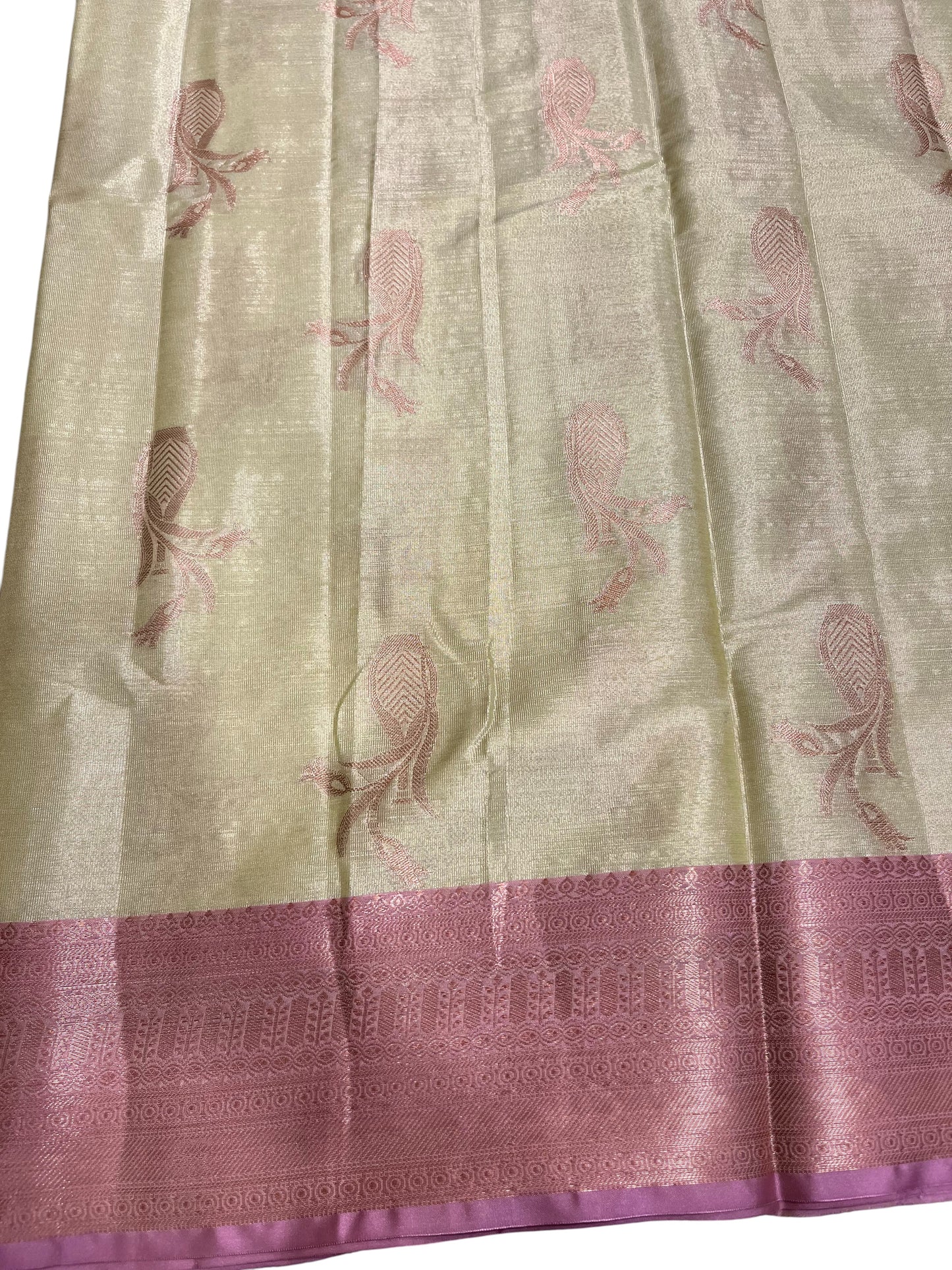 Southloom Tissue Silk Saree with Woven Work on Body and Borders (Pink & Green)