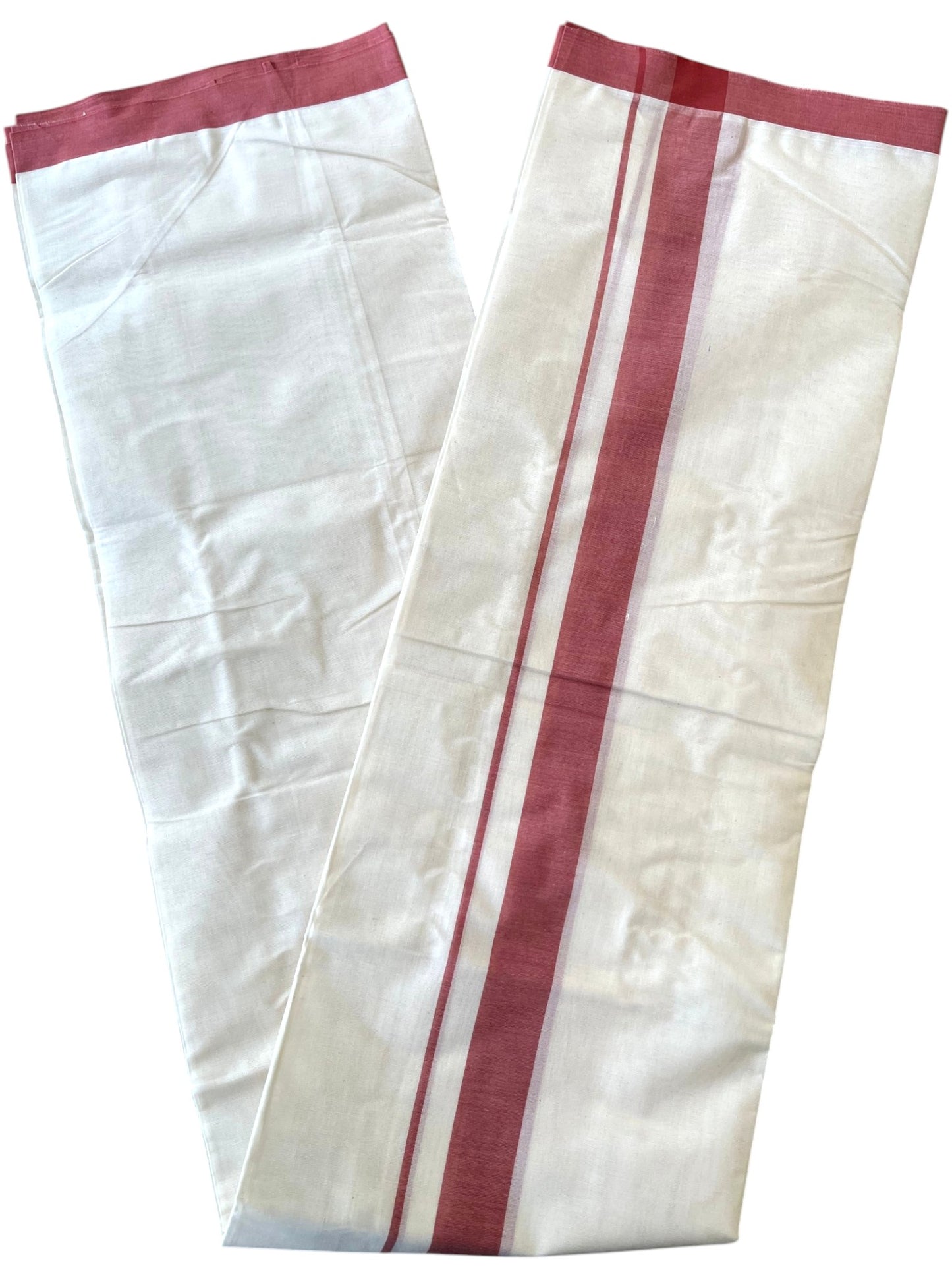 Southloom Kerala Pure Cotton Double Mundu with Maroon Border (South Indian Kerala Dhoti)