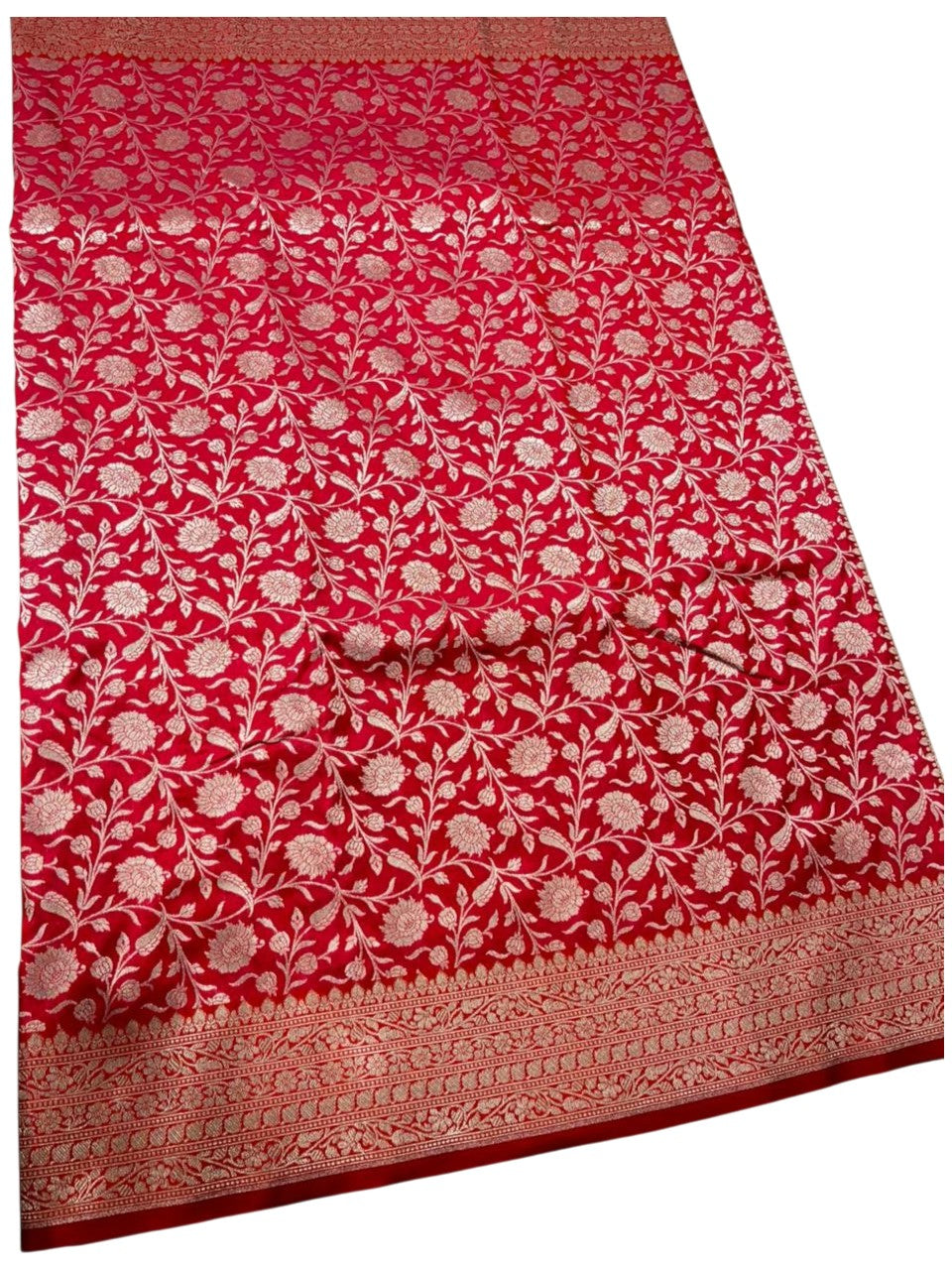 Southloom Pure Banarasi Silk Saree with Woven Work on Body and Borders (Pink And Red)