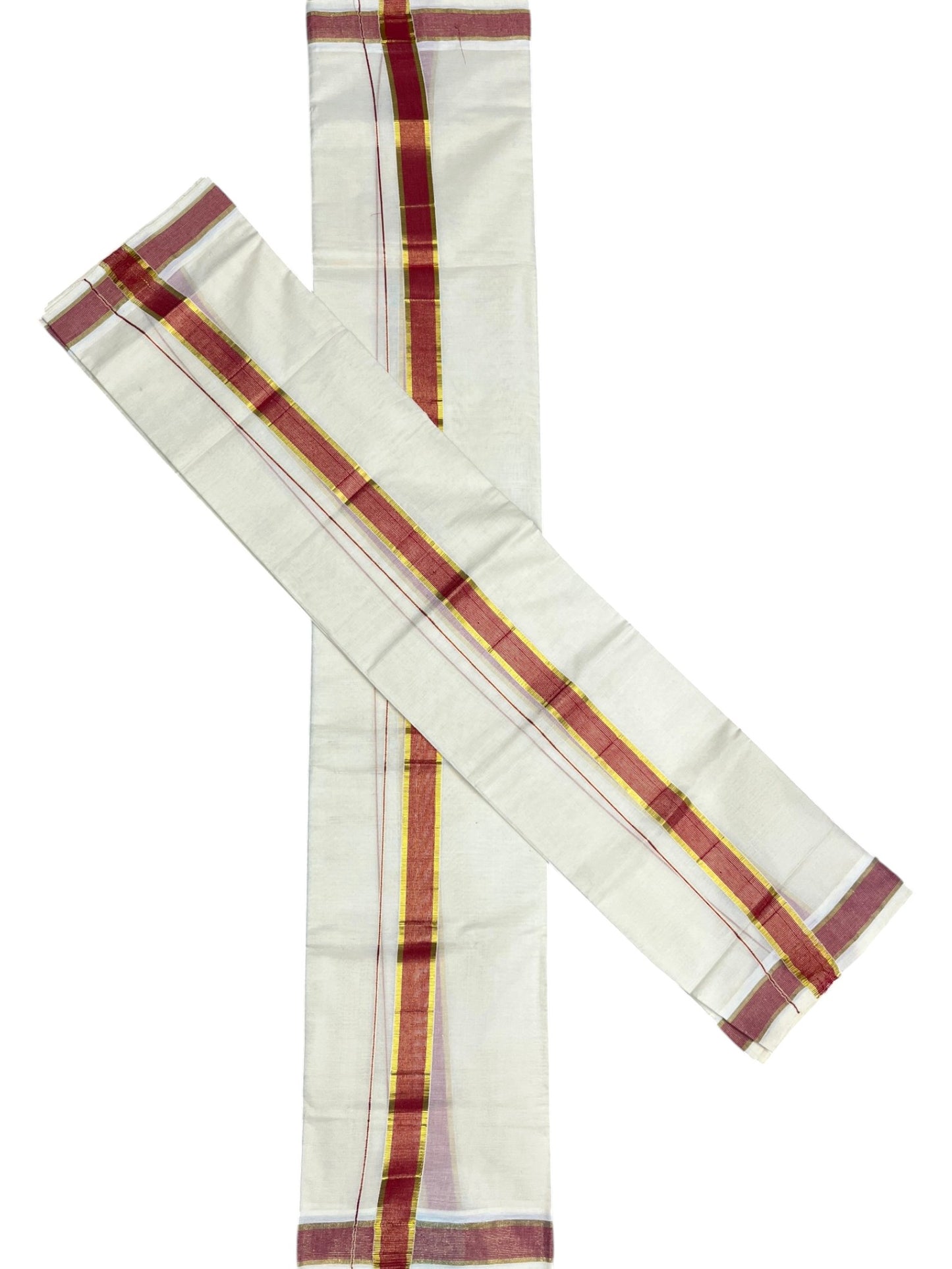 Southloom Pure Cotton Kerala Kasavu Set Mundu (Mundum Neriyathum) Kasavu & Pink Border in 2.80 Mtrs SLKK SL470