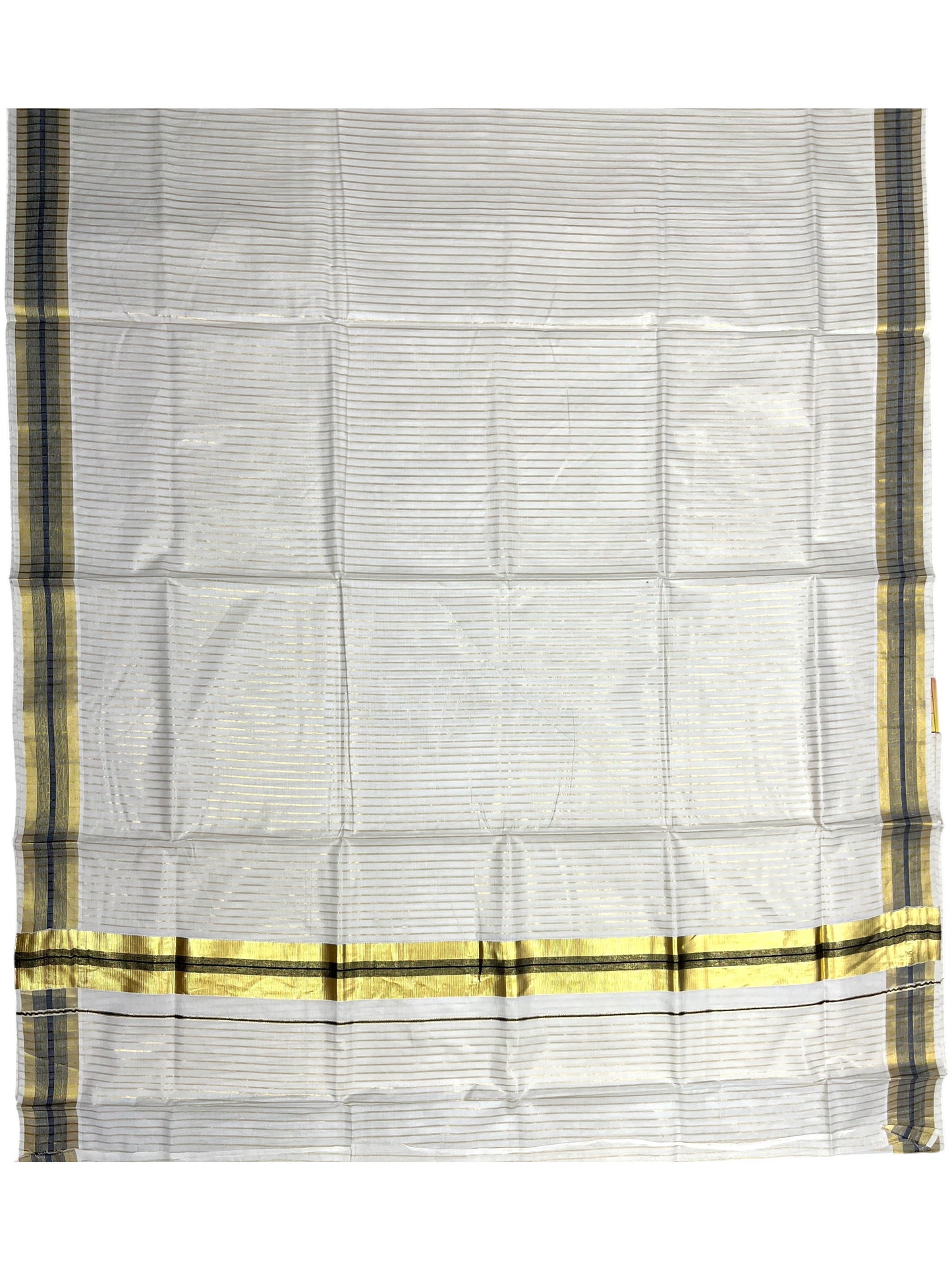 Southloom Pure Cotton Kerala Kasavu Lines Design Saree with Black Border