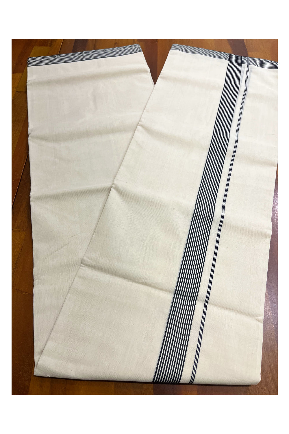 Premium Balaramapuram Handloom Unakkupaavu Cotton Double Mundu with Black Line Border (Vishu 2024 Collection)