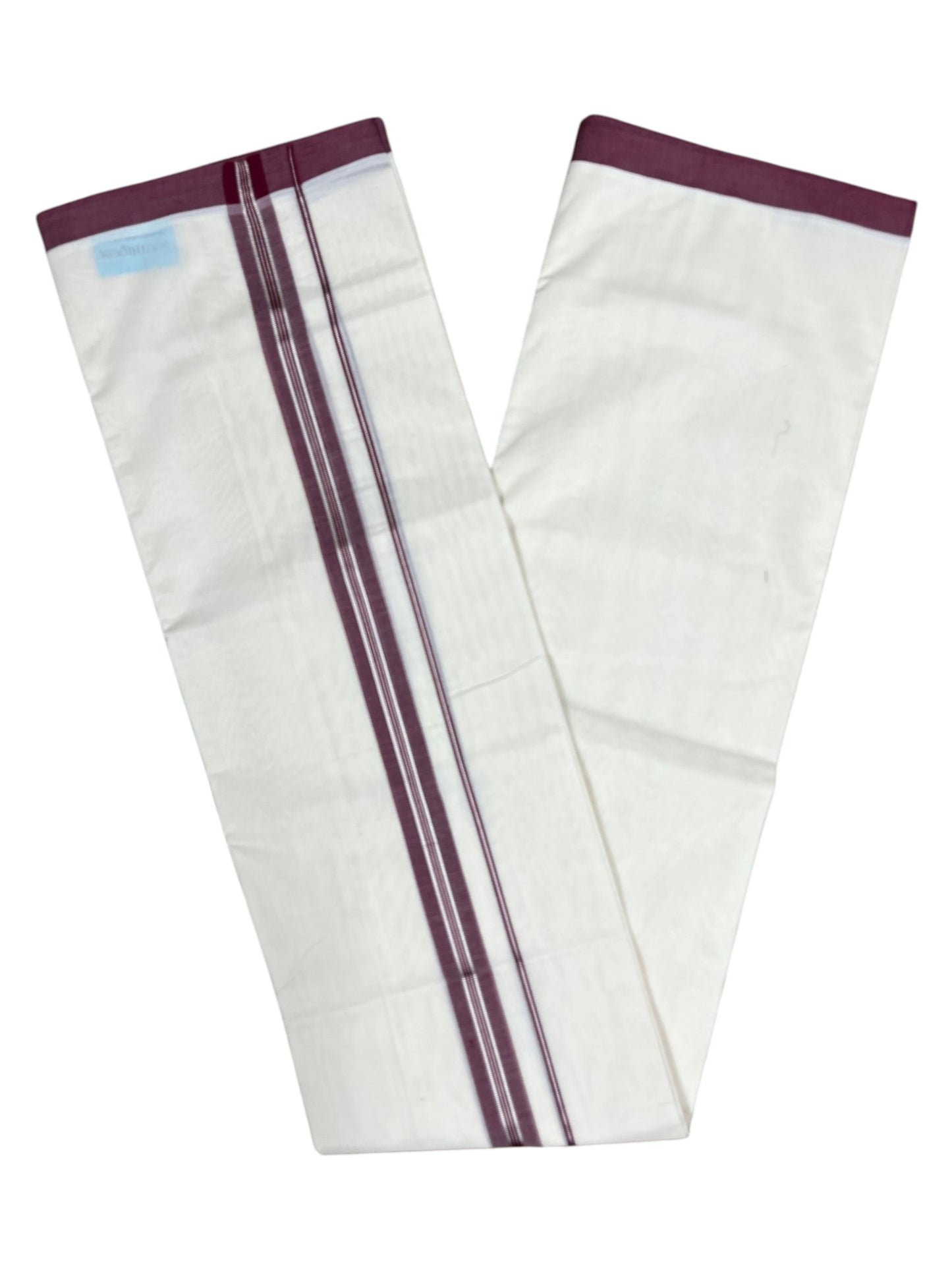 Southloom Pure Cotton Mundu with Silver Lines and Maroon Border (South Indian Kerala Dhoti)