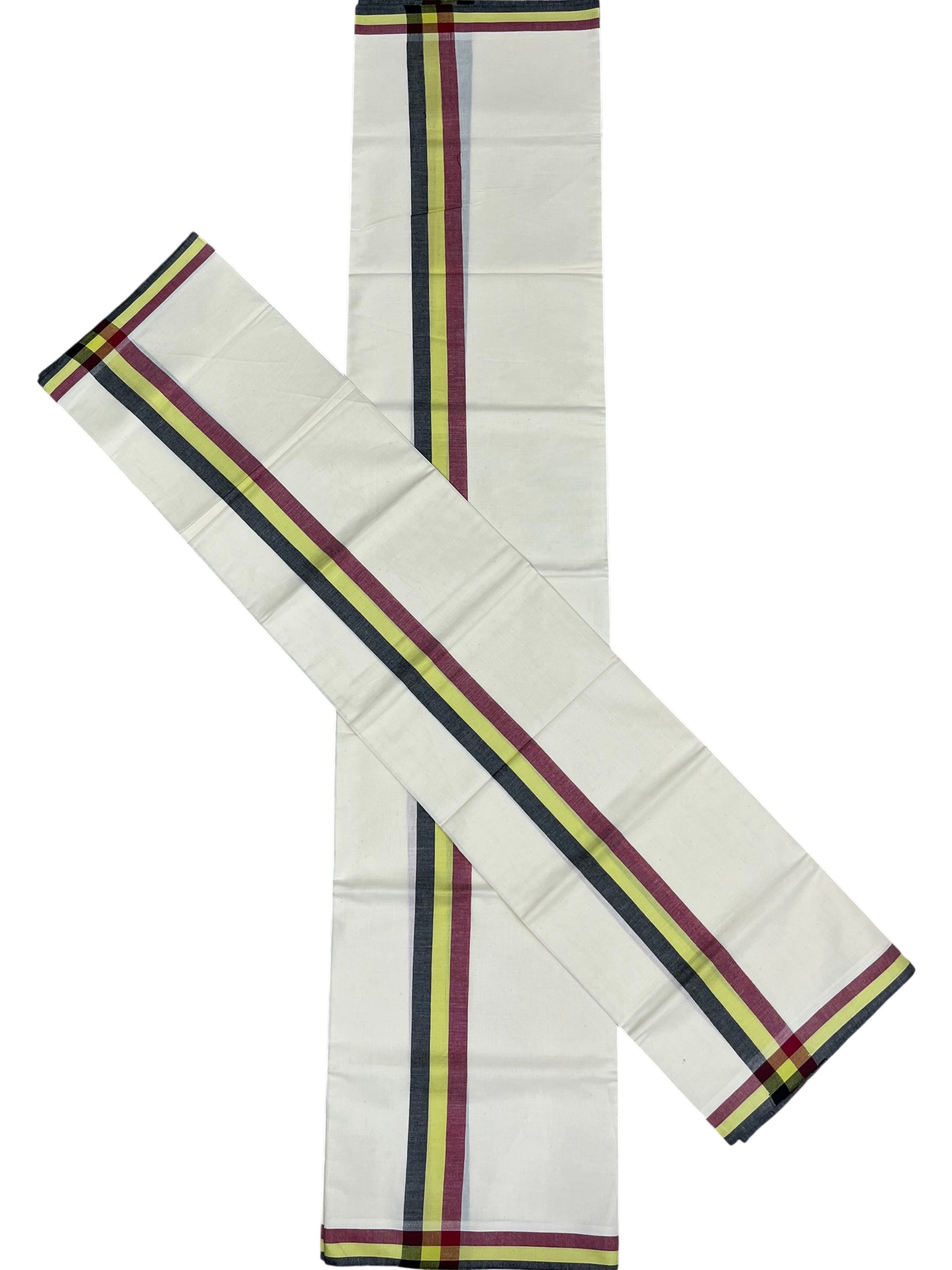 Southloom Kerala Mulloth Cotton Single Mundum Neriyathum with Black and Yellow Border SL243