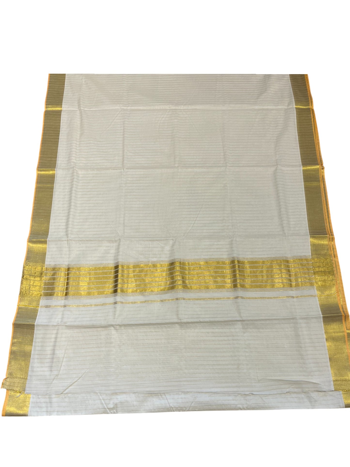 Southloom Kerala Cotton Kasavu Saree with Gold Lines on Body