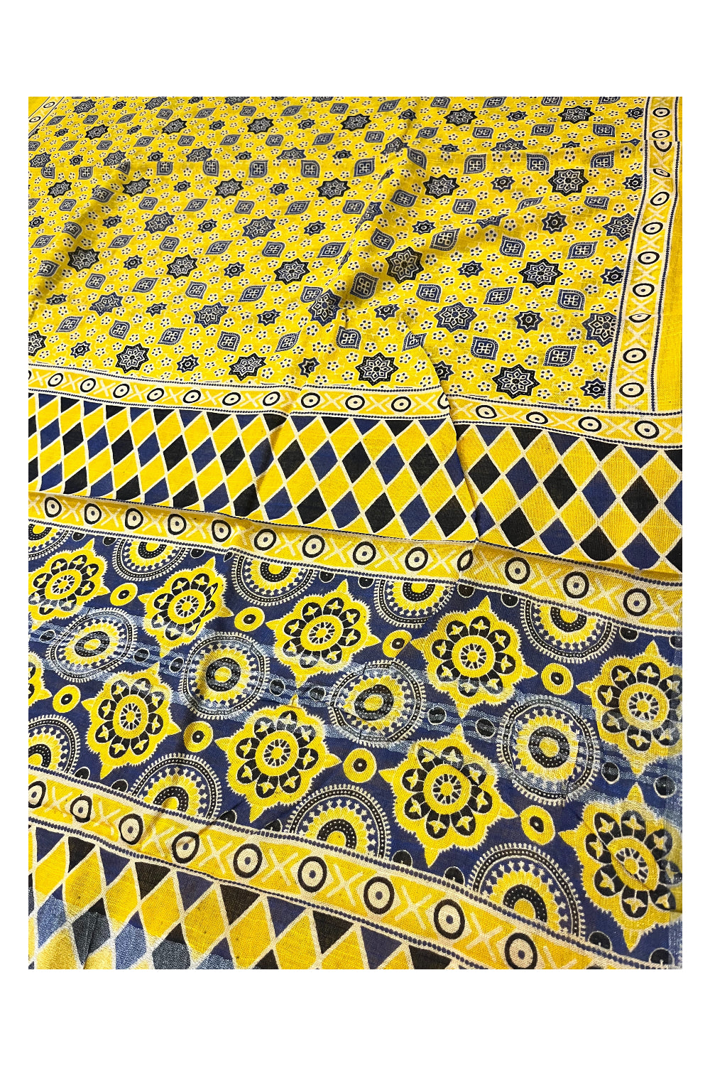 Southloom Linen Yellow Designer Saree with Prints on Body