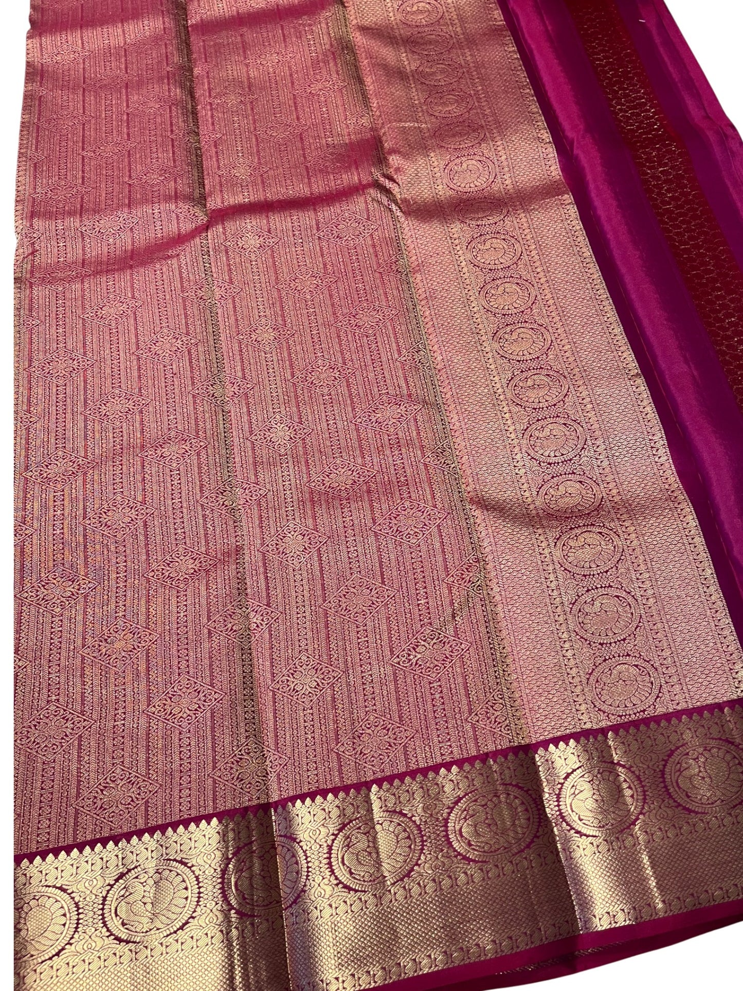 Southloom Pure Handloom Bridal Kanchipuram Silk Saree with Korvai Work (Magenta)