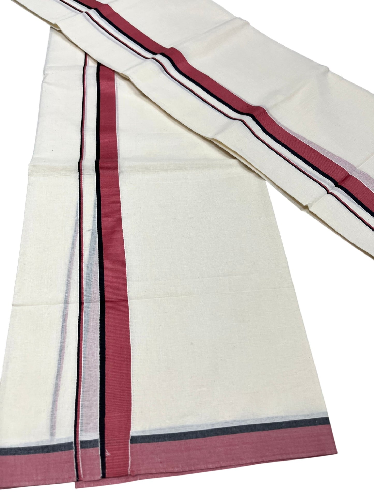 Southloom Pure Cotton Kerala Single Set Mundu (Mundum Neriyathum) Dark Peach & Black Border in 2.80 Mtrs SL345