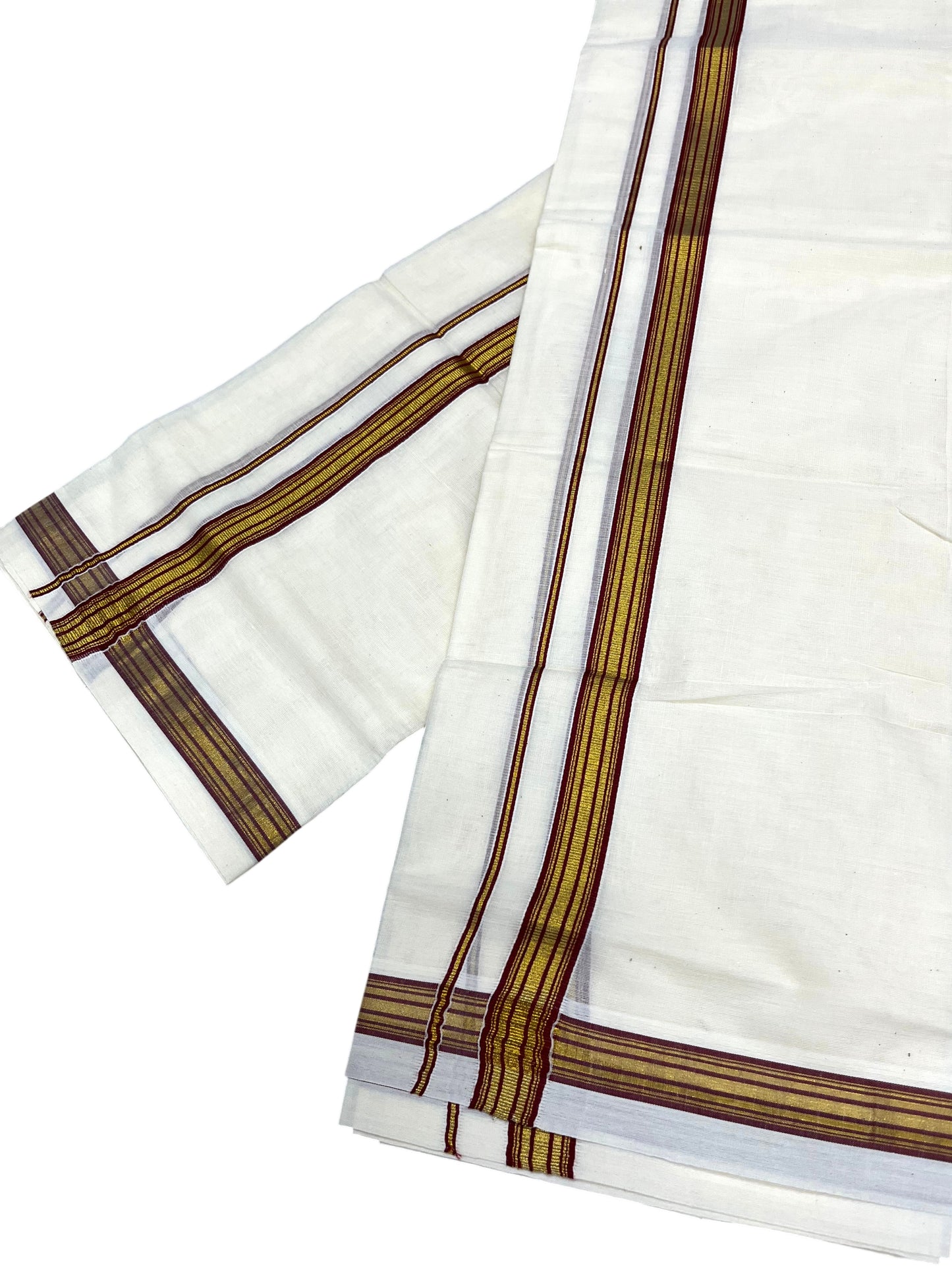 Southloom Pure Cotton Kerala Single Set Mundu (Mundum Neriyathum) with Maroon Kasavu Border in 2.80 Mtrs