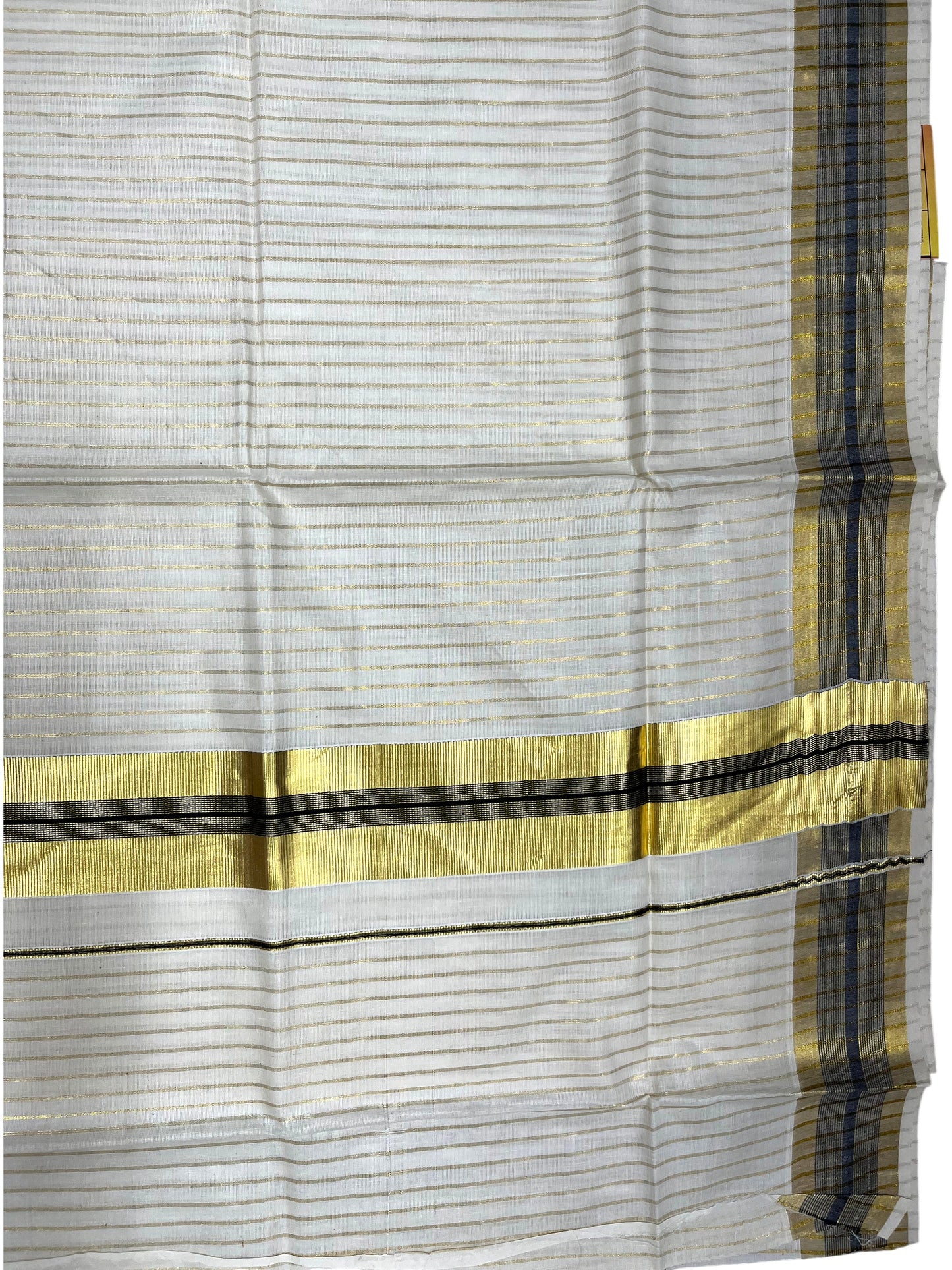 Southloom Pure Cotton Kerala Kasavu Lines Design Saree with Black Border